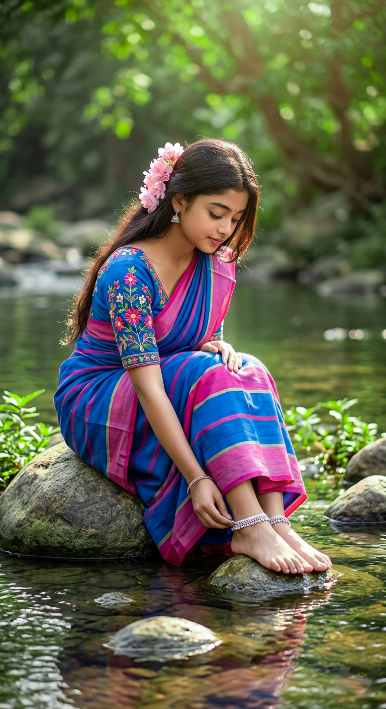 Santali Woman Sitting in River AI Image Prompt | Ultra Realistic Traditional Tribal Portrait Photography 4K Santali Woman Sitting in River AI Image Prompt | Ultra Realistic Traditional Tribal Portrait Photography 4K aipromtgallery