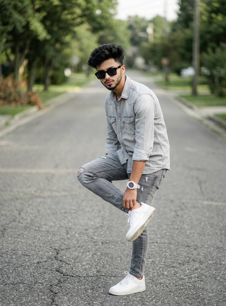AIPromptGallery | Roadside Fashion Portrait AI Prompt 😎 Stylish Boy DSLR Photo Prompt 8K
