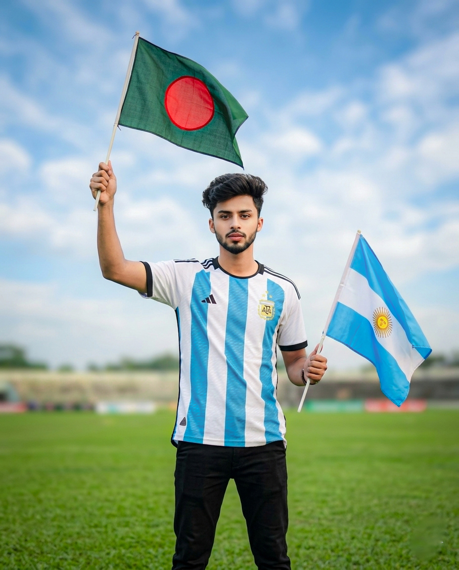 AIPromptGallery | Argentina & Bangladesh Flag Football Portrait AI Prompt 🇦🇷🇧🇩⚽